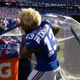 New York Giants receiver Odell Beckham Jr. loses a battle with a kicking net on the Giants' sideline. (Screenshot: NFL Network)